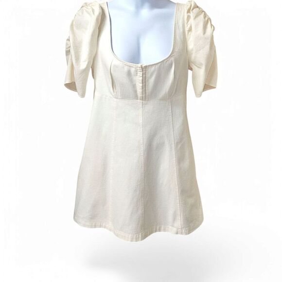 FREE PEOPLE Cheyenne Daytime Denim Ivory Mini Dress Size Large - Picture 2 of 16